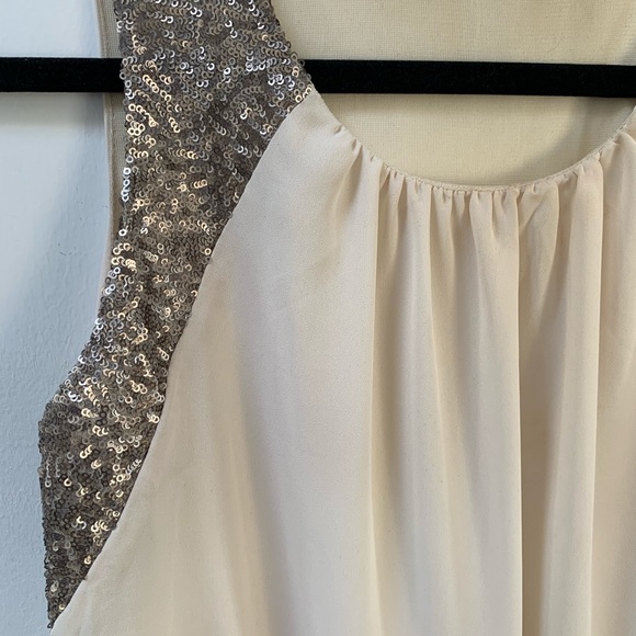 White crepe tank stop with silver sequins - Picture 3 of 6